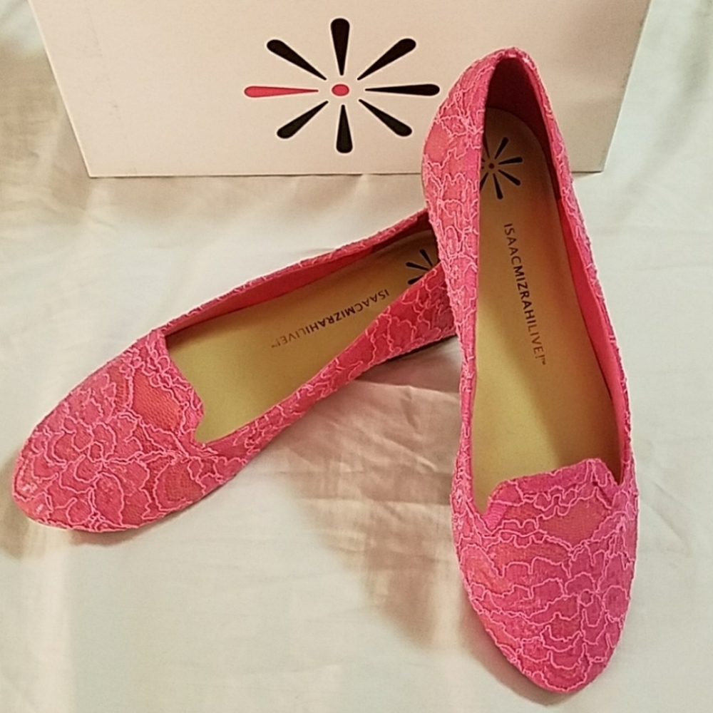Isaac mizrahi live pink fabric mocassins size 7,5